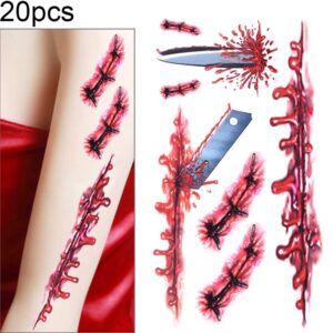 20pcs S-045 Halloween Terror Wound Realistic Blood Injury Scar Temporary Tattoo Sticker