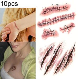 10pcs S-165 Halloween Terror Wound Realistic Scratches Injury Scar Temporary Tattoo Sticker