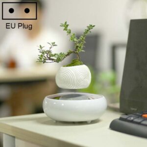 Dark Color Stripe Flower Pot + Imitation Ceramic Resin Base Magnetic Levitation Potted Plant Home Decoration, EU Plug, Ivory White EU Plug, Volcanic Rock EU Plug, Beige Stripe EU Plug, White Stripe EU Plug, Dark Color EU Plug, Soil Color EU Plug