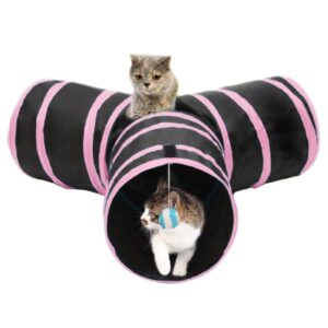 Foldable 3 Exits Exercising Cat Tunnel with A Hanging Ball, Tunnel Exits:3 Blue, Tunnel Exits:3 Pink