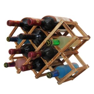 10 Bottles Racks Foldable Wine Stand Wooden Wine Holder Kitchen Bar Display Shelf, 10 Bottles