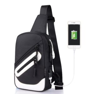 Multi-Function Portable Casual Canvas  Chest Bag Outdoor Sports Shoulder Bag with External USB Charging Interface for Men / Women / Student, Blue gray graffiti style, Black and white version, Red ash graffiti style, Black, Light grey, New York Words
