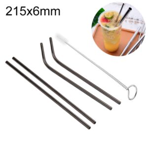 4pcs Reusable Stainless Steel Drinking Straw + Cleaner Brush Set Kit,  215*6mm, 215*6mm (Combination)