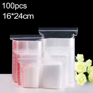100pcs/pack PE Self Sealing Clear Zip Lock Packaging Bag, 16cm x 24cm, Custom Printing and Size are welcome