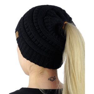 CC Letter Ponytail Cap Knitting Hat for Ladies, Black, Grey, Magenta, Black+Grey, Red, Baby Blue, White, Wine Red, Brown