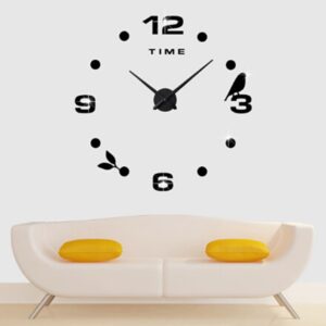 Bedroom Home Office Decoration Frameless Large Size DIY 3D Mirror Surface Wall Stickers Quiet Clock, Size: 100*100cm, 3M006 (Black), 3M006 (Silver)
