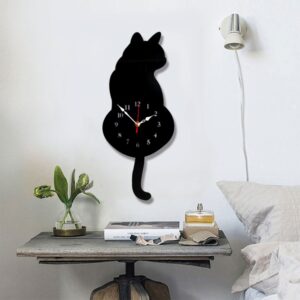 42x18cm Home Office Bedroom Decoration Battery Operated Cat Shaped Wall Clock with Swinging Tails