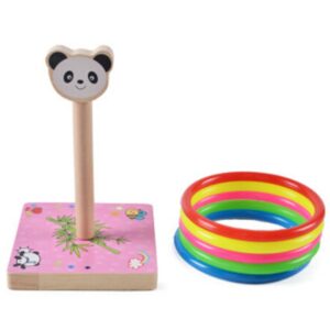 Kindergarten Children Wooden Panda Animal Throwing Ring Toss Games Activities Toys, Size: 9*9*14.7cm, HC5190A, HC5190B, HC5190C, HC5190D
