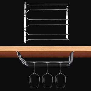 MICLAN Three Rows Stainless Steel Hanging Wine Glass Holder, Size: 34*32*27cm