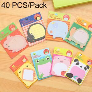 40 PCS Cartoon Animal Shaped Self Adhesive Memo Pad N-times Sticky Notes Bookmark School Office Supply, Random Style Delivery