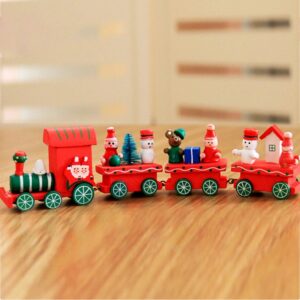 Christmas Dinner Table Decoration, Wooden Trains Children Kindergarten Christmas Decoration Ornaments Gifts, Green, Red