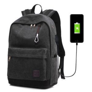 Multi-Function Travel Casual Canvas Backpack Students Bag with External USB Charging Interface & Headphone Jack