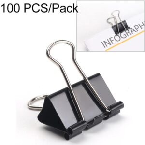 100PCS 19mm Black Metal Clip Notes Letter Paper Clip Office Bind