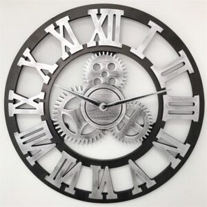 Retro Wooden Round Single-sided Gear Clock Rome Number Wall Clock, Diameter: 30cm, Rome Number 30cm