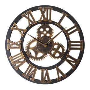 Retro Wooden Round Single-sided Gear Clock Rome Number Wall Clock, Diameter: 40cm, Rome Number  40cm