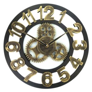 Retro Wooden Round Single-sided Gear Clock Arabic Number Wall Clock, Diameter: 30cm, Number 30cm