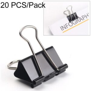 20PCS 51mm Black Metal Clip Notes Letter Paper Clip Office Bind