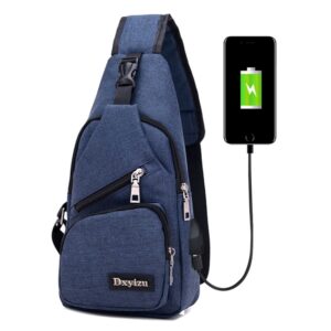 Dxyizu Multi-Function Portable Casual Canvas Chest Bag Outdoor Sports Shoulder Bag Waist Bag with External USB Charging Interface for Men / Women / Student, Random Logo Delivery