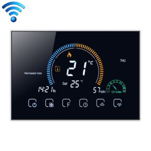 BHT-8000-GCLW Controlling Water/Gas Boiler Heating Energy-saving and Environmentally-friendly Smart Home Negative Display LCD Screen Round Room Thermostat with WiFi, with WiFi Black, with WiFi White