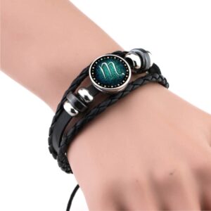 European and American Hand-knitted Beaded Retro DIY Bracelet Constellation Leather Punk Fashion Bracelet, Scorpion, Capricorn, Virgo, Leo, Libra, Gemini, Taurus, Aquarius, Sagittarius, Pisces, Cancer, Aries