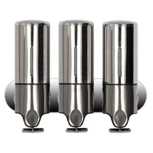 Triple Hotel Shower Manual Dispenser Wall Mounted Washing Liquid Shampoo Soap Bottle, Capacity: 1200ml, 1200ml/Stainless Steel