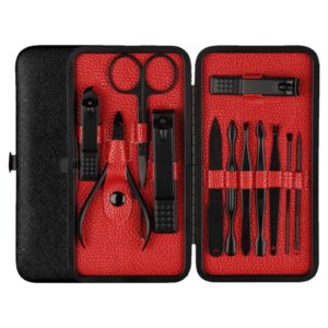 12 in 1 Advanced Stainless Nail Care Clipper Pedicure Manicure Kits with Leather Case, Red+Black, Yellow+Black