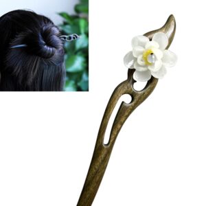 Classical Green Sandalwood Ancient Hairpin Hair Costume Headdress-Banyue Jade Flower + Gift Box, Gift Box Colors Are Random, Green Sandalwood Wanyue Jade Flower White, Green Sandalwood Wanyue Jade Flower Green, Green Sandalwood Wanyue Jade Flower Red