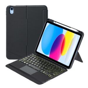 T10-AS For iPad 11 2025 / 10th Gen 10.9 2022 Touch Backlight Split Type Bluetooth Keyboard Leather Case