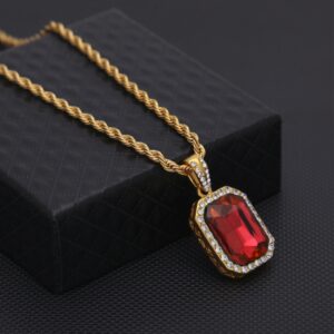 Hip Hop Mini Rhinestone Colorful Pendant Twist Gold Chain Necklace for Men, JEWE0309AA, JEWE0309AB, JEWE0309AC, JEWE0309AD