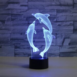 Three Dolphins Shape 3D Colorful LED Vision Light Table Lamp, USB & Battery Version