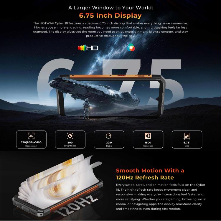 HOTWAV Cyber 18 Rugged Phone, 8GB+256GB, 6.75 inch Android 16 Unisoc T7250 UMS9230E Octa Core, Network: 4G, NFC, OTG, Cyber 18 - Image 11