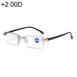 Rimless Anti Blue-ray Blue Film Lenses Presbyopic Glasses, +2.00D, +2.00D
