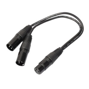 30cm 3 Pin XLR CANNON 1 Female to 2 Male Audio Connector Adapter Cable for Microphone / Audio Equipment, 1 Female to 2 Male Black