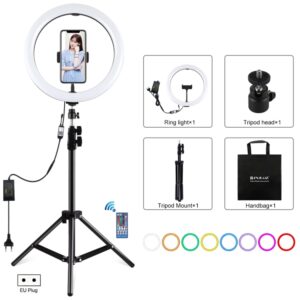 PULUZ 11.8 inch 30cm RGB Light 1.1m Tripod Mount Dimmable LED Ring Vlogging Selfie Photography Video Lights Live Broadcast Kits with Cold Shoe Tripod Ball Head & Phone Clamp, 12 inch RGB+Tripod(EU), 12 inch RGB+Tripod(UK), 11.8 inch RGB+Tripod(AU)...