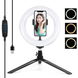 PULUZ 7.9 inch 20cm Light + Desktop Tripod Mount USB 3 Modes Dimmable Dual Color Temperature LED Curved Light Ring Vlogging Selfie Beauty Photography Video Lights with Phone Clamp, 7.9 inch + Desktop Tripod, 7.9 inch+Tripod