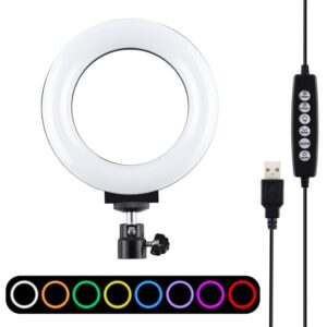 PULUZ 4.7 inch 12cm Curved Surface USB 10 Modes 8 Colors RGBW Dimmable LED Ring Vlogging Photography Video Lights with Tripod Ball Head, 4.7 inch RGBW