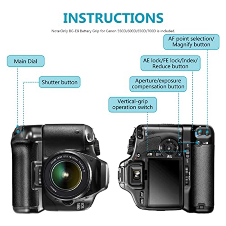 Battery Grip for Canon EOS 550D with Two Battery Holder - Image 3
