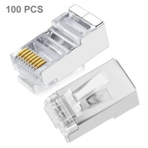 High Quality RJ45 Shielded Plug Cat5 8P8C Lan Connector Network (100 pcs in one packaging , the price is for 100 pcs)(Silver)