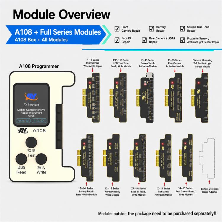 AY A108 Multi-function Dot Matrix Battery Repair Programmer for iPhone 8-16 Pro Max - Image 9