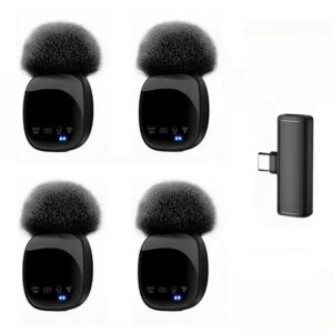 4-in-1 Wireless Lavalier Microphone System with Noise Reduction, UHF Transmission for iPhone / Android