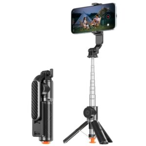 T01S For Live Streaming 3-in-1 Extendable Bluetooth Remote Phone Holder Stand Selfie Stick Tripod
