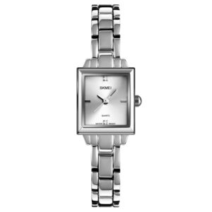 SKMEI 1407 Business Fashion Watch with Diamonds Delicate and Elegant Square Zinc Alloy Quartz Watch for Women, Rose Gold, Silvery