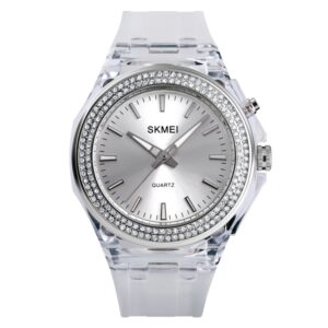 SkMEI 1553 Women LED Color Light Transparent Waterproof Watch Inlaid With Water Drill