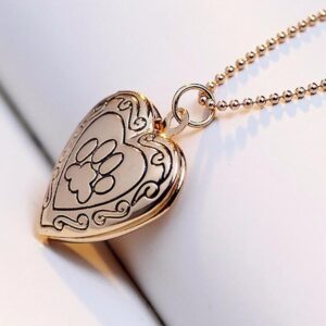 DIY Heart-shaped Photo Frame Memory Locket Pendant Necklace Jewelry, gold, silver