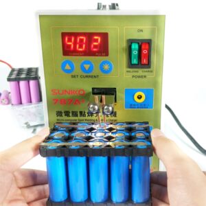 SUKKO LED Pulse Battery Spot Welder + Spot Welding Machine Micro-computer Micro Welding with LED Light+Battery Clamp, 220V EU Plug