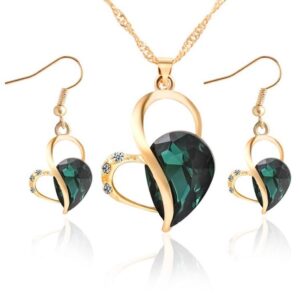 Cute Heart Shaped Crystal Stud Necklace Jewellery Set
