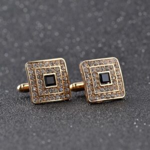 Classic Luxury Rhinestone Crystal Square Custom Enamel Men Cufflink Male French Shirt Cuff links Wedding, Light Yellow Gold Color, Silver Plated