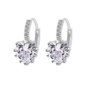 Cute Heart Real 925 Sterling Silver Cubic Zirconia Stone Earrings, Gold with white Zirconia, Platinum with white Zirconia, Platinum with Pink Zirconia, Platinum with Purple Zirconia, Platinum with Light blue Zirconia, Platinum with sea blue Zirconia...