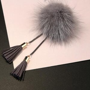 Fur Ball Brooch Chain Tassel Brooch For Women, Gray, Black, Gold, Wine Red