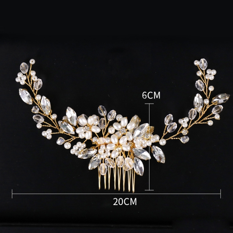Golden Pearl Headband Tiaras Crystal Rhinestone Bridal Hair Combs Headpiece - Image 6